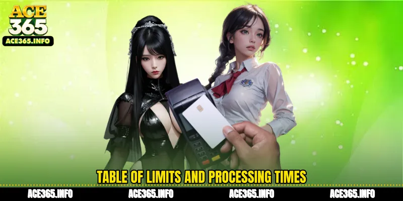 Table of limits and processing times
